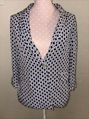Cantonnier Navy and White Geometric Print Blazer